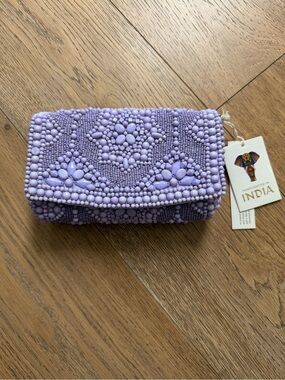 Lavender Beaded Clutch Wallet - Handcrafted India